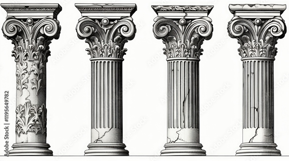 Victorian Engraving of Corinthian Column Capitals in Classical Architecture Victorian Engraving of Corinthian Column Capitals in Classical Architecture