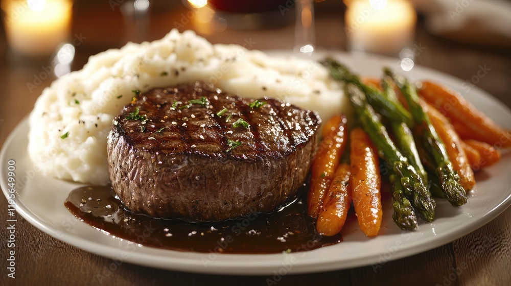 Delicious Grilled Steak Dinner with Mashed Potatoes, Asparagus, and Carrots Delicious Grilled Steak Dinner with Mashed Potatoes, Asparagus, and Carrots