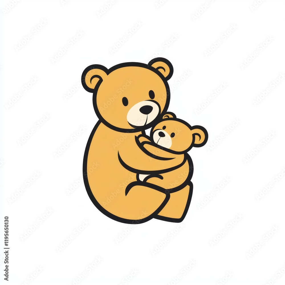 Cute cartoon bear mom hugging baby bear, love and care, simple design, perfect for children's product Cute cartoon bear mom hugging baby bear, love and care, simple design, perfect for children's product