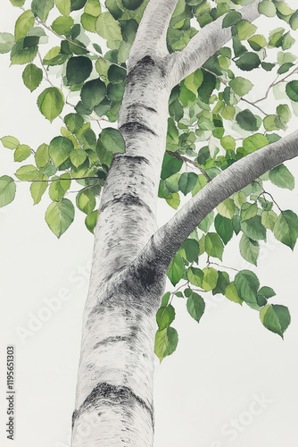 A Tranquil Watercolor Painting of a Beech Tree in Peaceful Surroundings