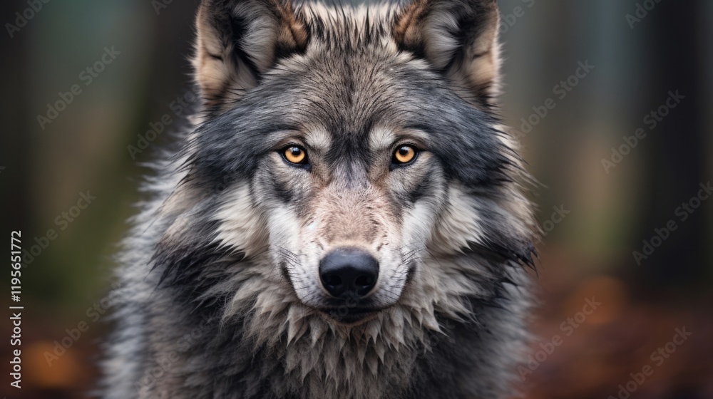 Wildlife Encounter: Canis lupus in its Natural Habitat - A Closeup Portrait of Grey Wolf, the Majestic Creature and Apex Predator Wildlife Encounter: Canis lupus in its Natural Habitat - A Closeup Portrait of Grey Wolf, the Majestic Creature and Apex Predator