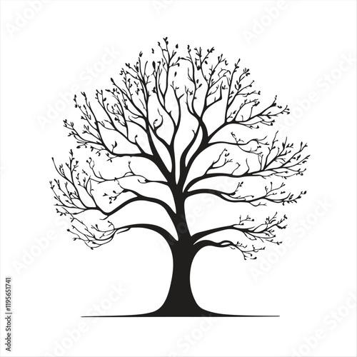 A Big tree silhouette vector illustration and white Background.