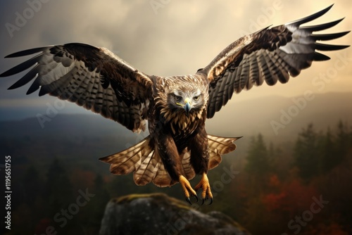 Wildlife in Flight: Stunning Hawkeye Bird of Prey Soaring Through the Sky photo