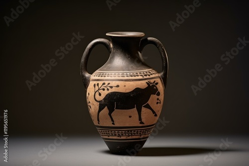 Attic black figure amphora featuring a stylized bull, showcasing ancient greek artistry and craftsmanship photo