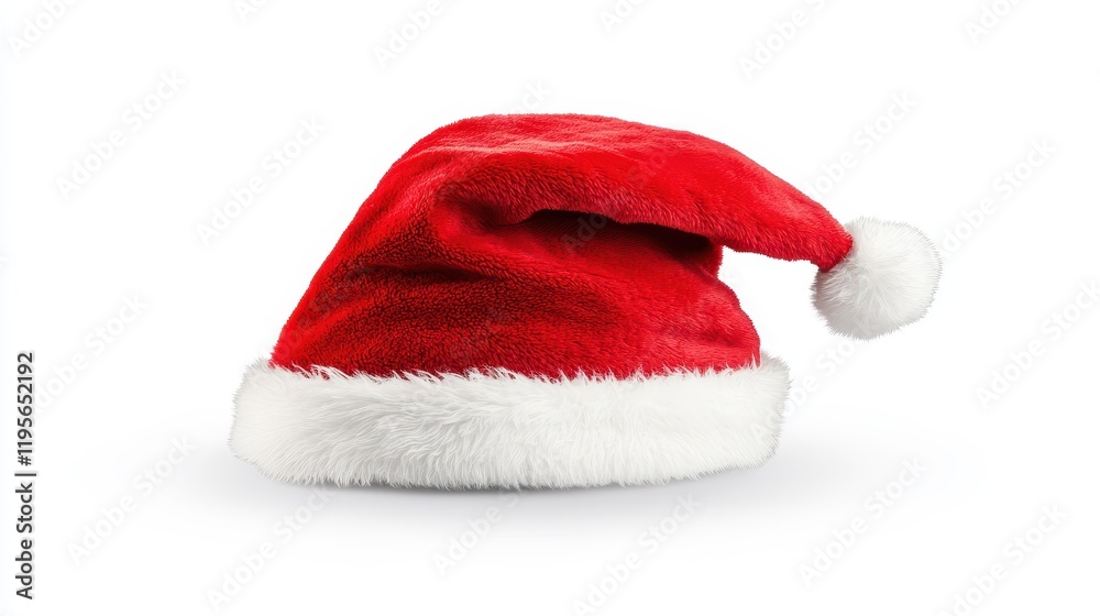 Classic red santa claus hat with white fur trim on white background Classic red santa claus hat with white fur trim on white background