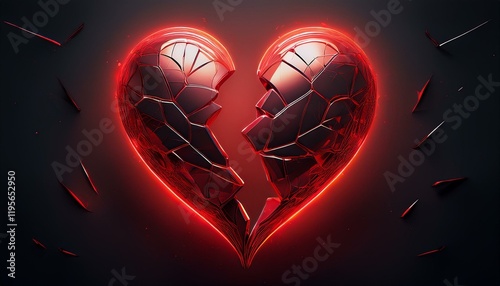 red glow broken love or heart on black background