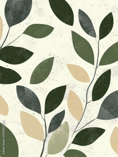 Decorative botanical pattern with green and beige leaves showcasing nature-inspired design elements