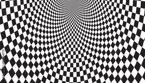 Optical checkered spiral illusion background. Magic psychedelic pattern, swirl illusions and hypnotic abstract card.
