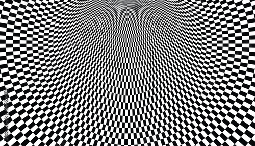 Optical checkered spiral illusion background. Magic psychedelic pattern, swirl illusions and hypnotic abstract card.
