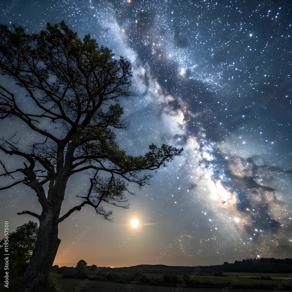 vertical milky way in the starry night sky with mo vertical milky way in the starry night sky with mo