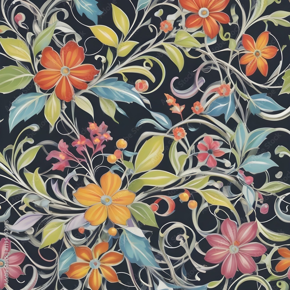 Fototapeta premium Geometric vines featuring multicolored floral