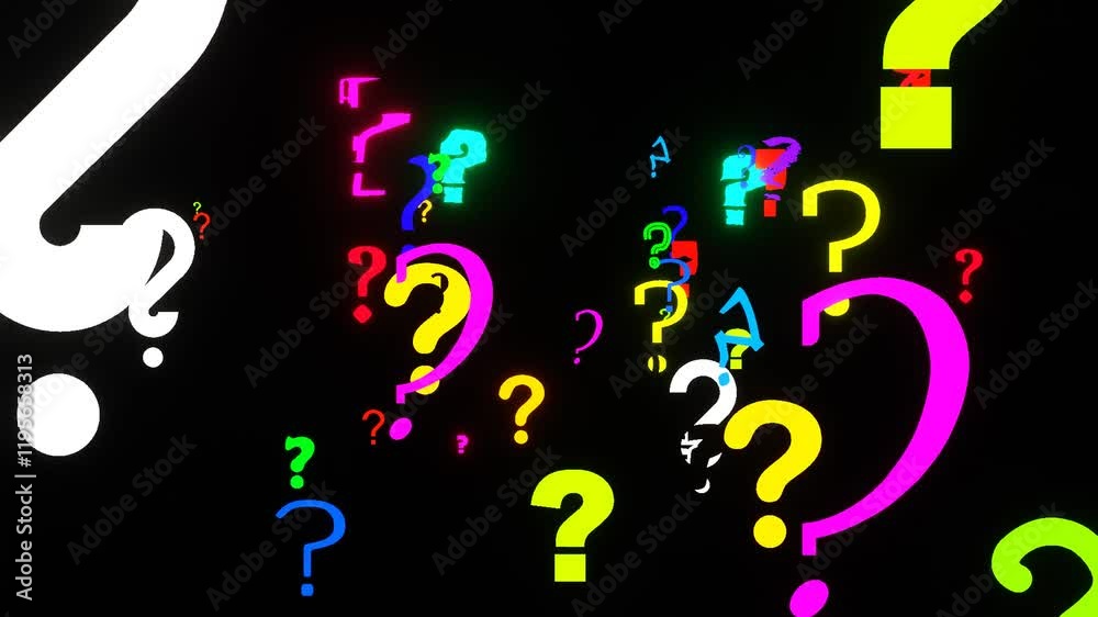 33 seconds of 26 colorful types of question marks on black background hd video