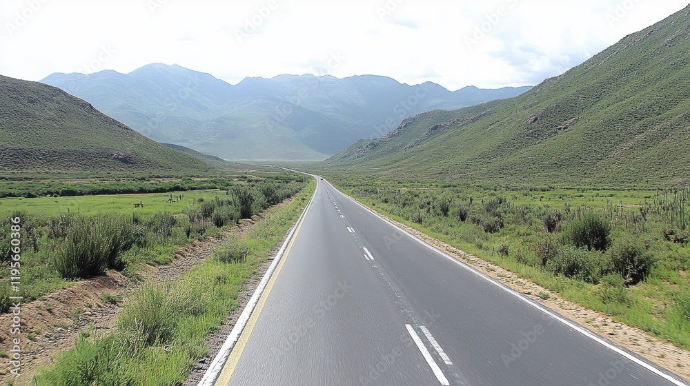 Serene Open Road through Lush Green Valleys and Majestic Mountains Serene Open Road through Lush Green Valleys and Majestic Mountains