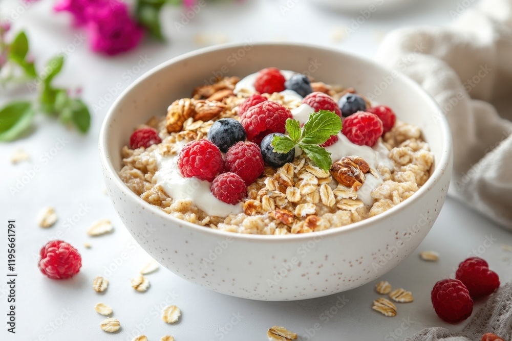 Oatmeal with Berries,Nuts,and Yogurt Oatmeal with Berries,Nuts,and Yogurt