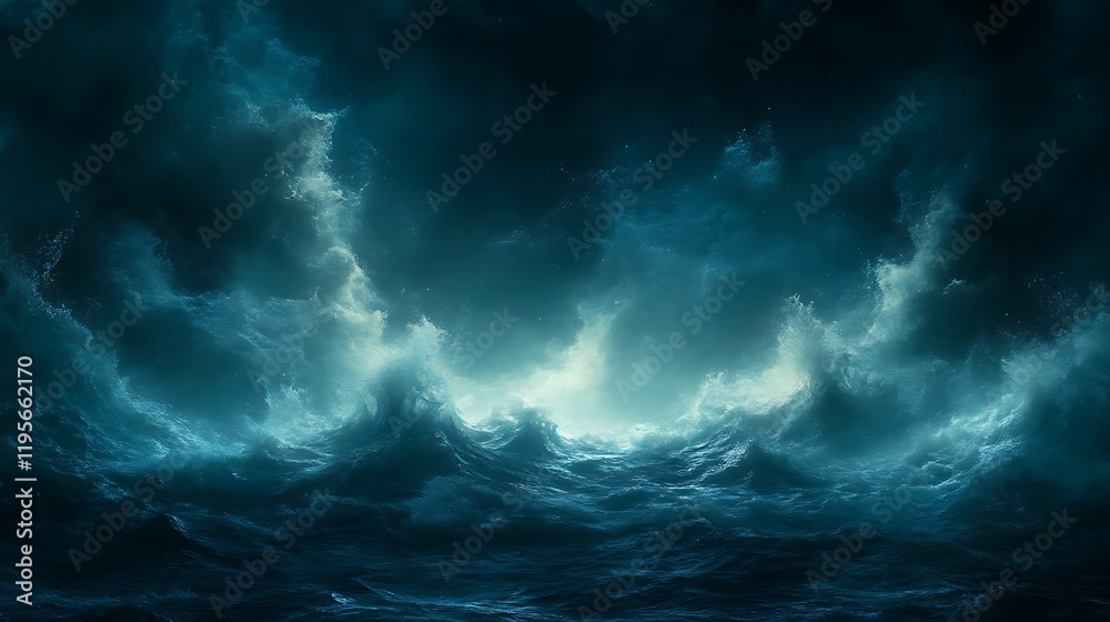 Oceanic Tempest: A Dramatic Seascape in Deep Teal Hues