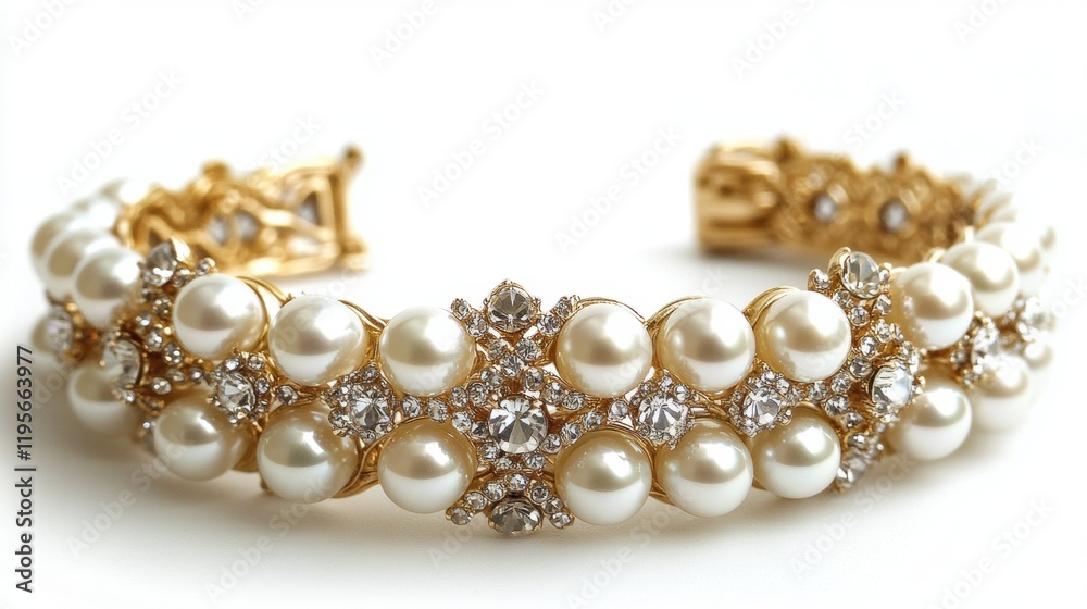 Elegant Gold Pearl Bracelet with Sparkling Gemstone Accents Elegant Gold Pearl Bracelet with Sparkling Gemstone Accents