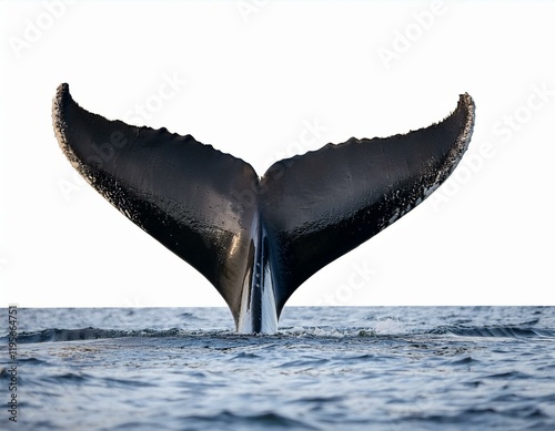 tail of a humpback whale isolated against a white background photo