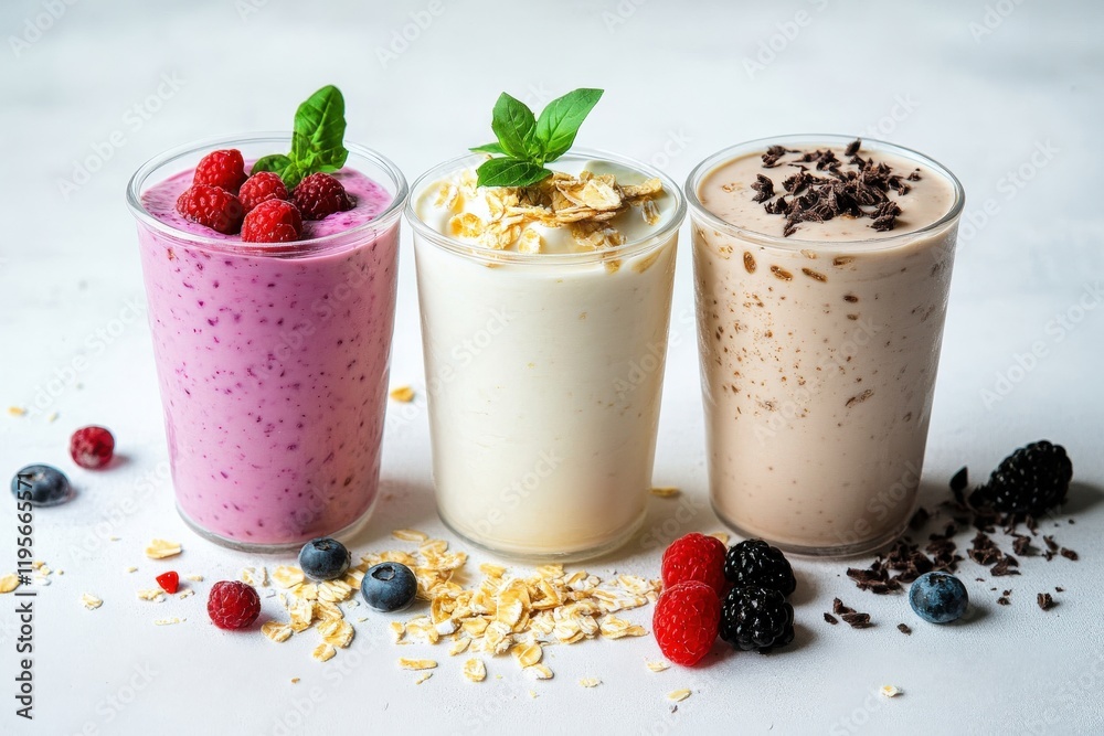 Three Smoothies with Berries,Oats,and Chocolate Three Smoothies with Berries,Oats,and Chocolate