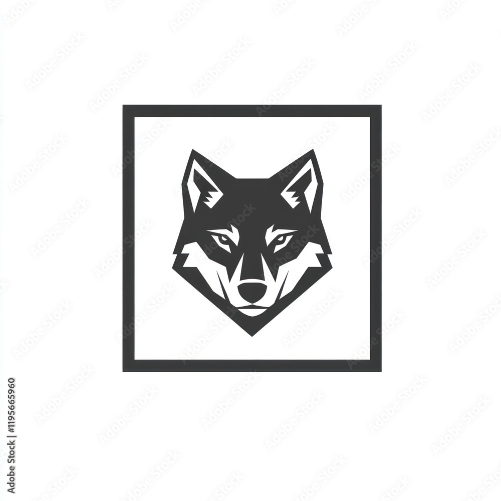 Fototapeta premium Wolf head logo design, geometric style, minimalist design, framed graphic