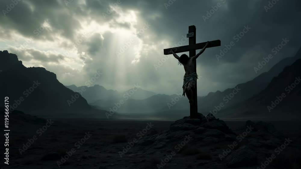 Dramatic Crucifixion Scene of Jesus Christ on the Cross for Easter