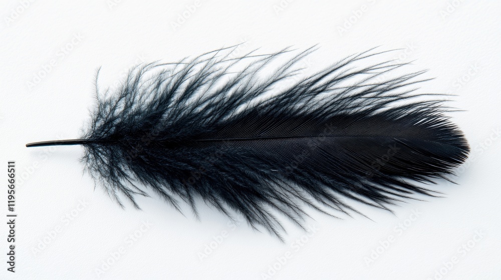 Elegant Black Feather on White Background for Creative Purposes Elegant Black Feather on White Background for Creative Purposes