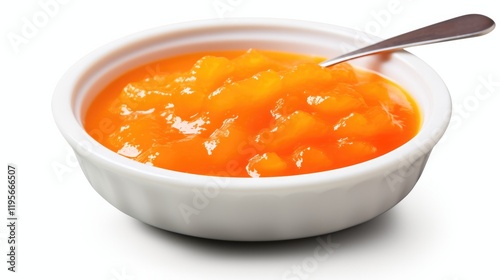 Orange Sweet and Sour Sauce in a Bowl. Isolated on White Background for Indian Cuisine. Perfect Topping. (AR: 16:9)