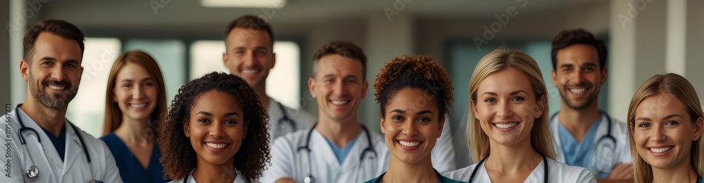 Happy, doctors and nurses in portrait with confidence, smile and support in healthcare in clinic. Happy, doctors and nurses in portrait with confidence, smile and support in healthcare in clinic.