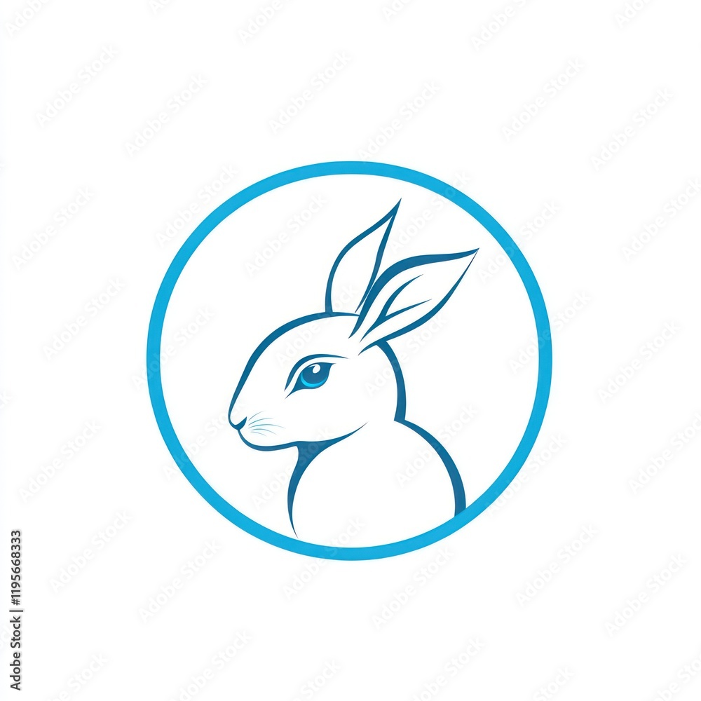 Fototapeta premium Rabbit in a blue circle, isolated, no activity. Possible use logo