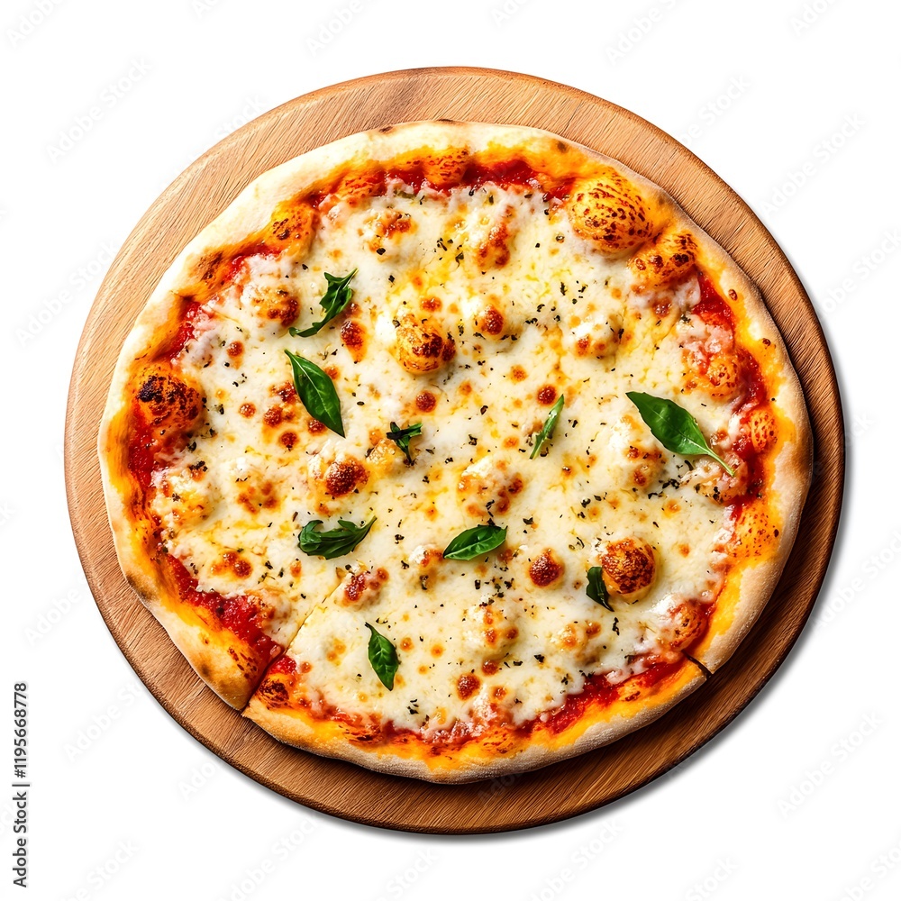 Delicious Cheese Pizza on a Wooden Plate, Isolated on a White Background Perfect for Product Banners, Social Media Posts, and Marketing Covers Delicious Cheese Pizza on a Wooden Plate, Isolated on a White Background Perfect for Product Banners, Social Media Posts, and Marketing Covers