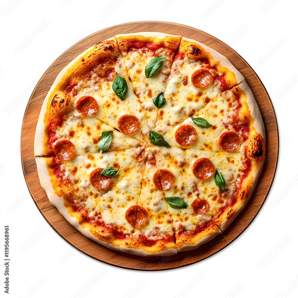 Delicious Cheese Pizza on a Wooden Plate, Isolated on a White Background Perfect for Product Banners, Social Media Posts, and Marketing Covers Delicious Cheese Pizza on a Wooden Plate, Isolated on a White Background Perfect for Product Banners, Social Media Posts, and Marketing Covers