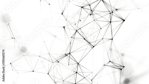 Black and white polygonal space. Structure of dots and connection lines. Digital background. Weaving effect. 3d Vector illustration.
