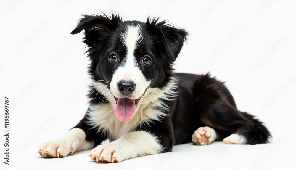 Fototapeta premium Cute Border Collie Puppy on White Background, Pet Portrait