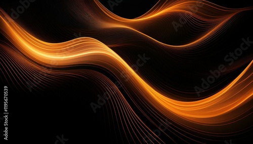 wallpaper abstract black wavy background with glowing orange lines creating a modern and futuristic design