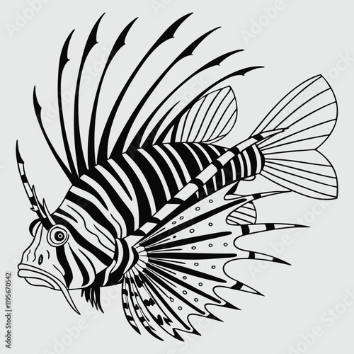 lionfish with spines silhouette vector design art and illustration