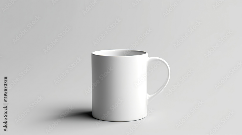 Obraz premium Blank White Coffee Mug on Minimalistic Grey Surface Background