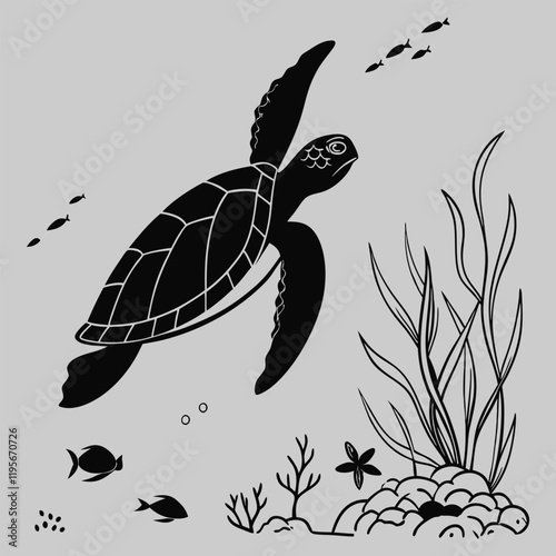 sea turtle gliding effortlessly silhouette vector design art and illustration