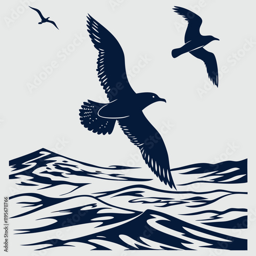 seabirds diving into the ocean silhouette vector design art and illustration