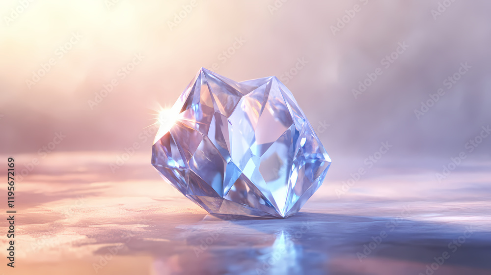 A single, large, blue gemstone with many facets. the gem is reflecting light and appears to be sparkling. Sunglint. Illustration A single, large, blue gemstone with many facets. the gem is reflecting light and appears to be sparkling. Sunglint. Illustration