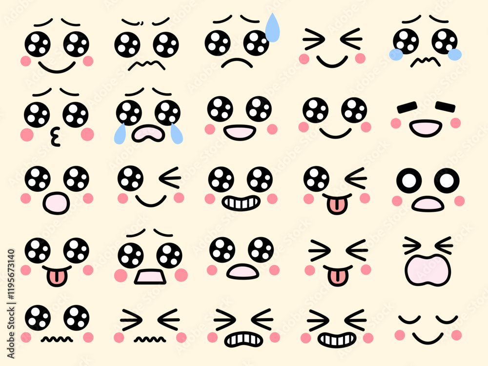 Obraz premium うるうるおめめの顔の絵文字セット