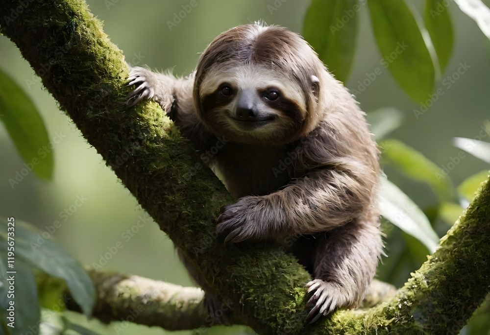 Fototapeta premium Rare Sloth in Its Natural Jungle Habitat