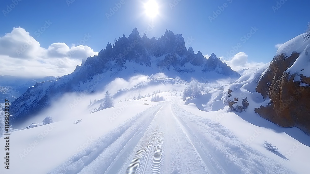 Snowy Mountain Road: Serene Winter Landscape Snowy Mountain Road: Serene Winter Landscape