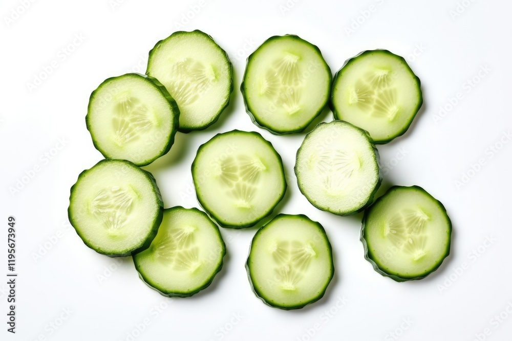 Sliced Cucumber Isolated on White Background. Top-view of Freshly Chopped Cucumber Slice Heap Sliced Cucumber Isolated on White Background. Top-view of Freshly Chopped Cucumber Slice Heap