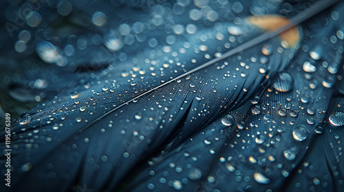 Cluse-up look of black bird feather with water drops