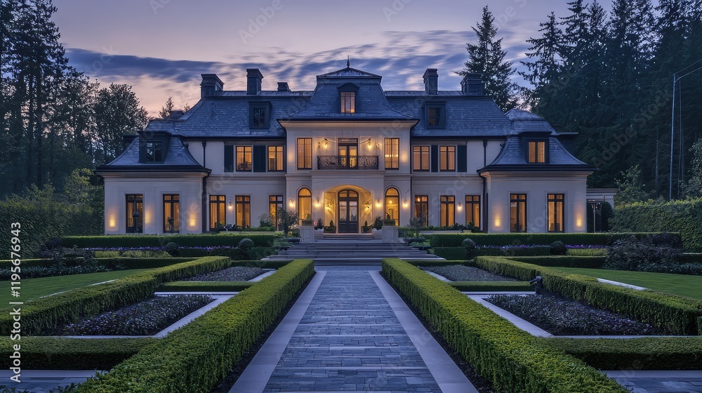 Fototapeta premium Grand Chateau at Dusk Luxurious Estate