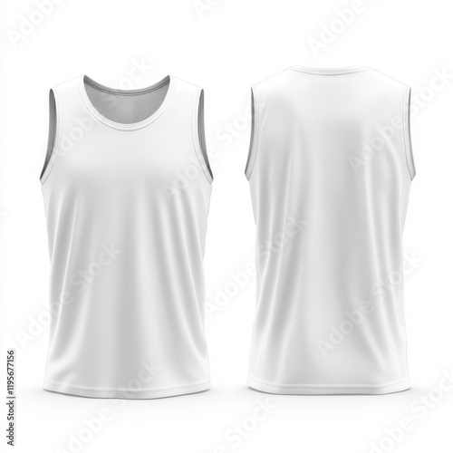 White sleeveless shirt mockup, front and back views, isolated on white background. (1)