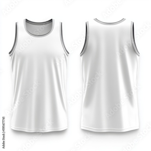 White sleeveless athletic shirt, front and back view.