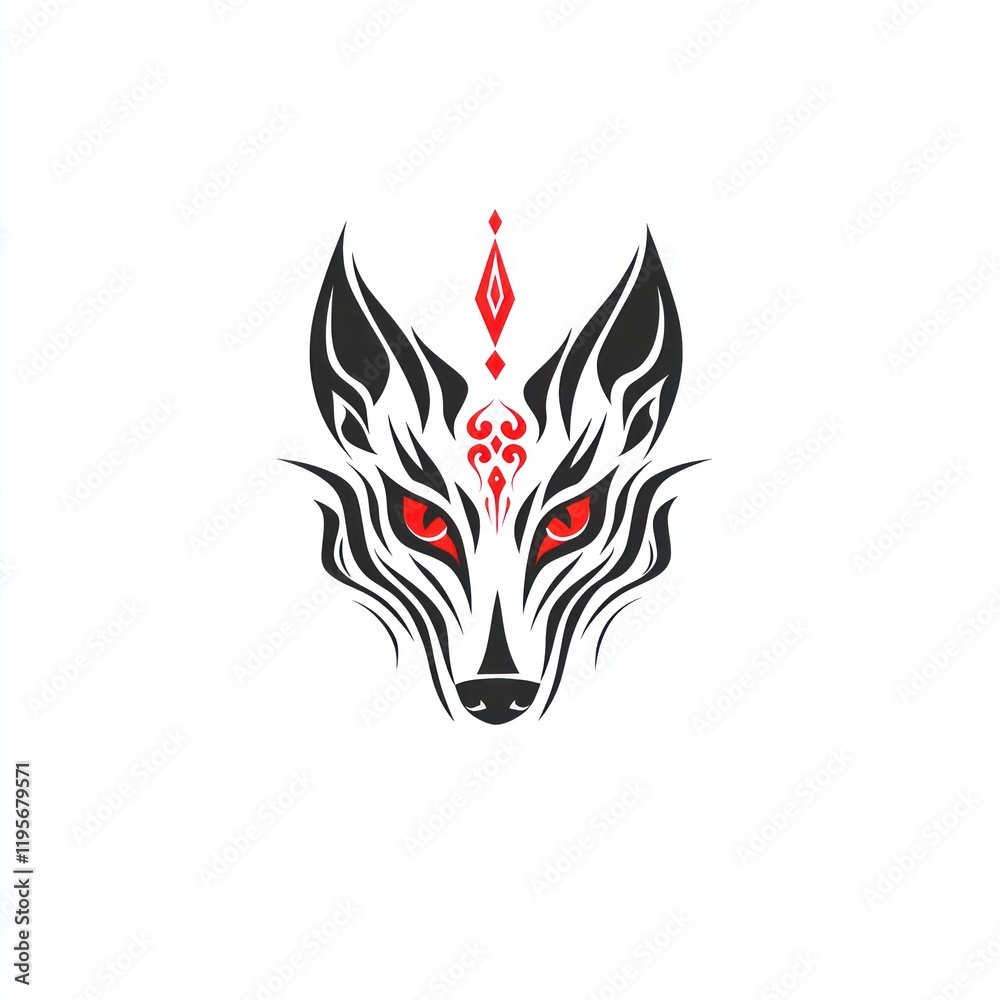 Naklejka premium Tribal fox head logo design, minimalist style
