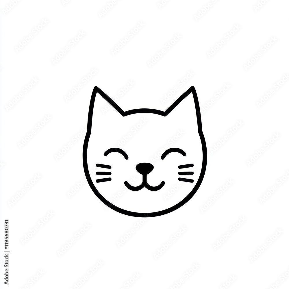 Smiling cat head, isolated on white, simple graphic, for use in web design or logo Smiling cat head, isolated on white, simple graphic, for use in web design or logo