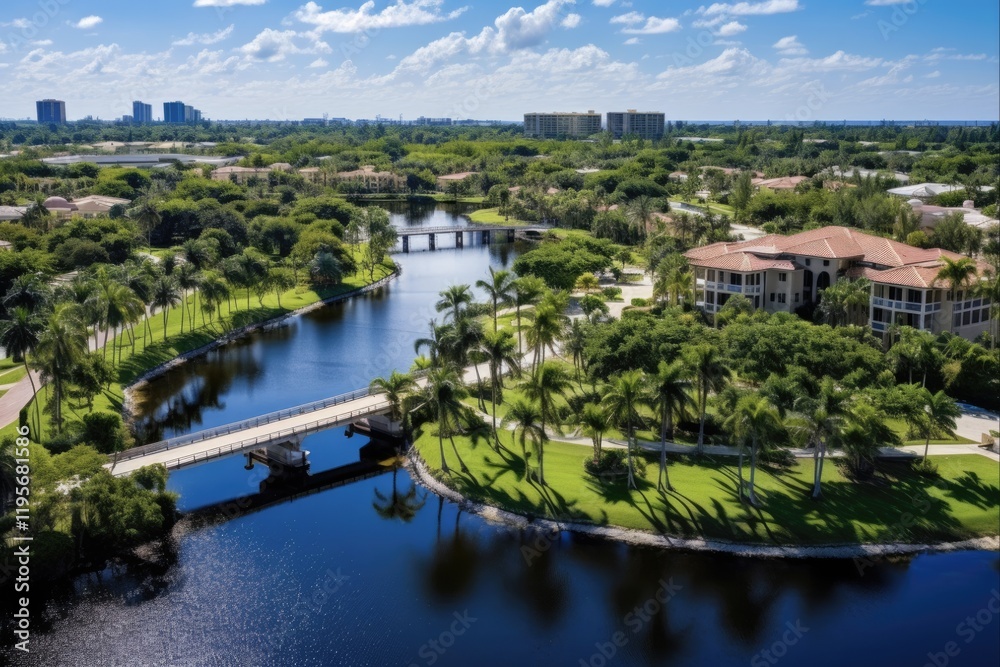 Aerial View of Boca Raton's Gated Community, Surrounded by Beautiful Green Landscape and River Waters Aerial View of Boca Raton's Gated Community, Surrounded by Beautiful Green Landscape and River Waters