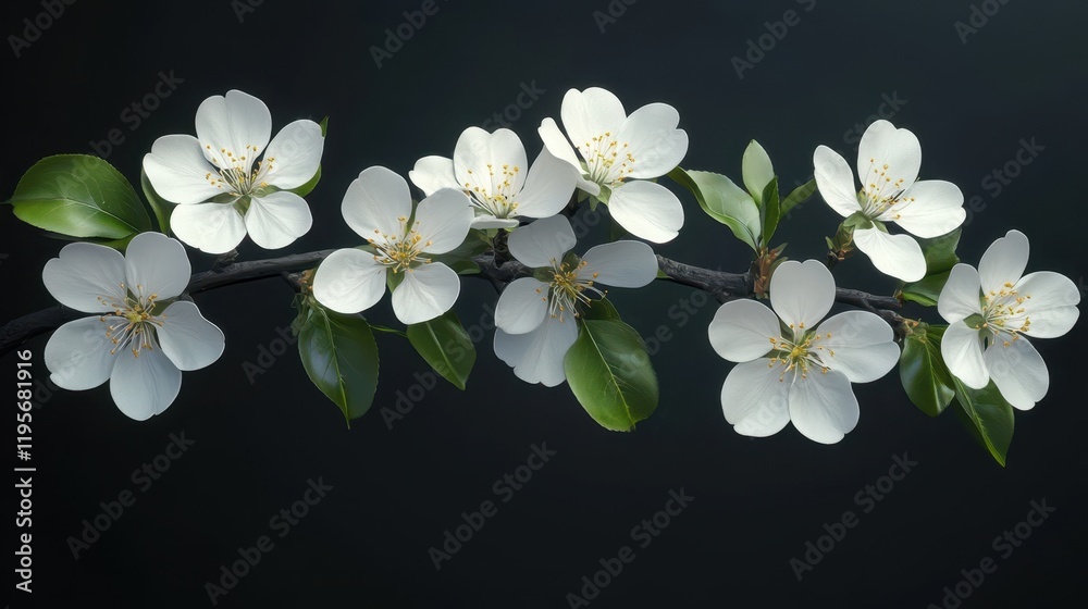 Obraz premium Elegant white blossoms on dark background capturing spring serenity